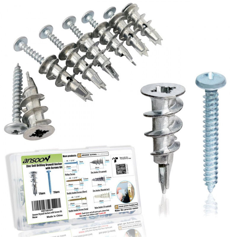 Drywall Anchor Screw - 40/50個入りヘビーデューティーメタルドライウォールアンカー、セルフドリルネジ付き、固定金具キット