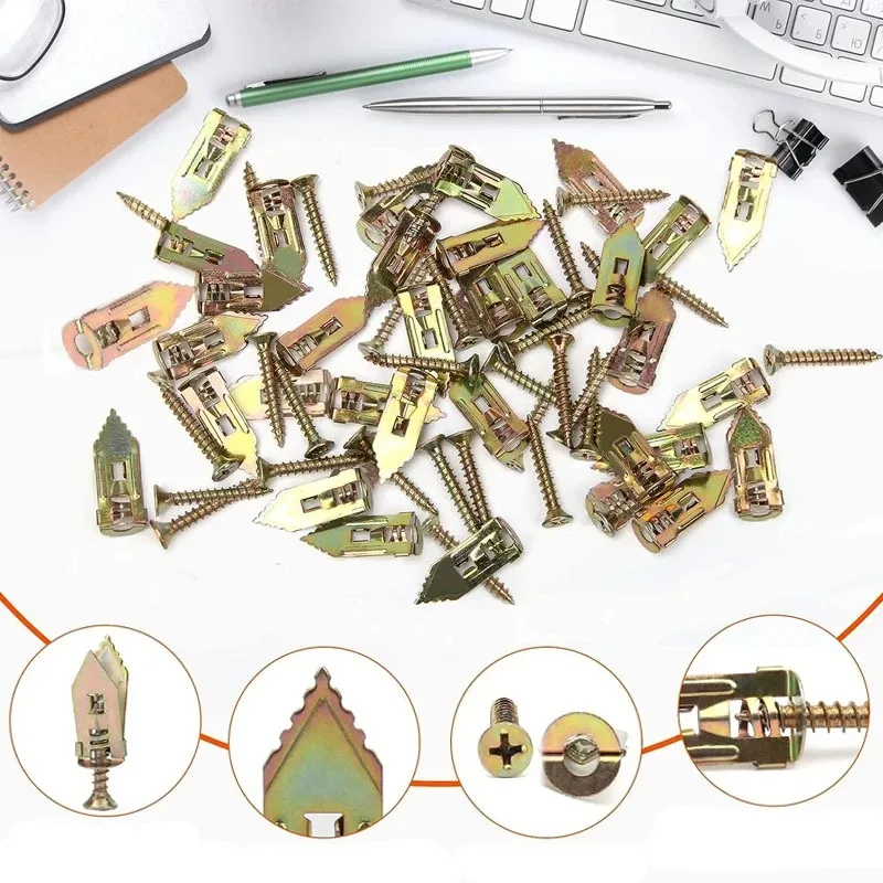 Drywall Anchor Screw - 20/50/100個入り セルフドリリング乾式壁用アンカー ネジ付き 高耐久亜鉛メッキ金属拡張アンカー 写真フレーム テレビ棚ストラップ用
