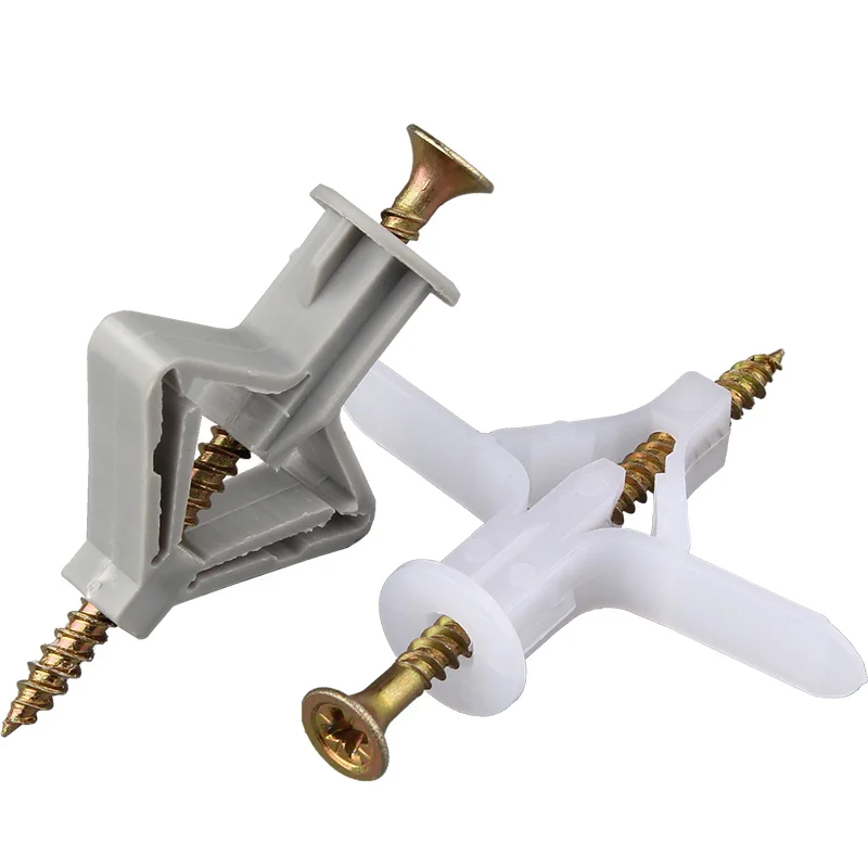 Drywall Anchor Screw - 50 セットプラスチックナイロンプレーンタイプ拡張ボルト中空レンガ木材石膏ボード中空壁乾式壁アンカープラスチックプラグダボ