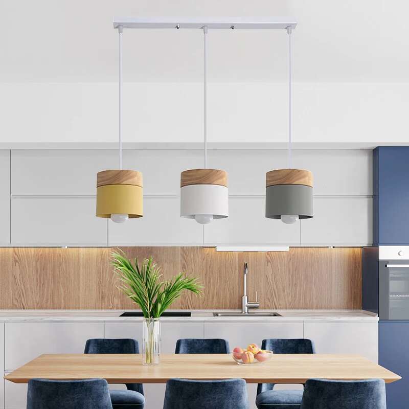 Home Improvement Years - 北欧シンプル LED E27 ペンダントライトモダンマカロンハンギングライトホームセンター装飾屋内アイアンウッドペンダントランプ
