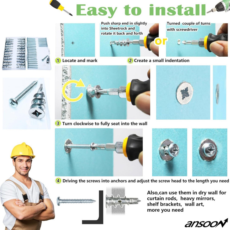 40/50個入りヘビーデューティーメタルドライウォールアンカ - Drywall Anchor Screw のレビューと価格