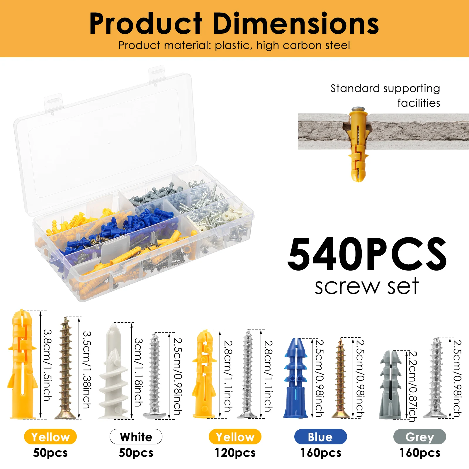 540個入りドライウォールアンカーとネジの詰め合わせキット、 - Drywall Anchor Screw のレビューと価格