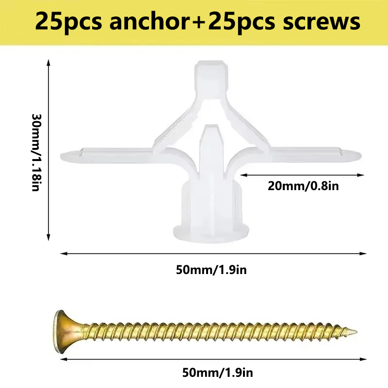 50個入り石膏ボード用ダボ、固定ネジ付き、セルフドリル式拡張 - Drywall Anchor Screw のレビューと価格